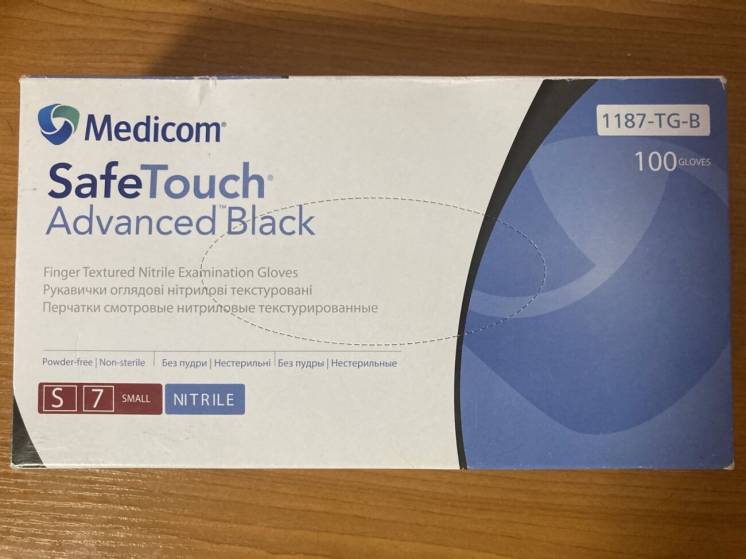 Перчатки нітрилові Medicom неопудрені чорні розмір S