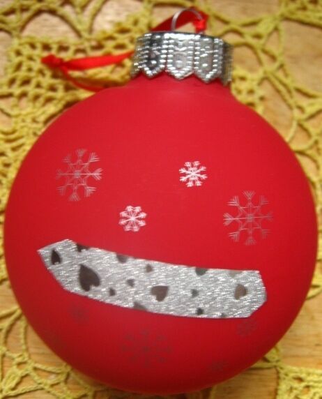 шарик новогодний стеклянный красный большой серебристые снежинки, торг